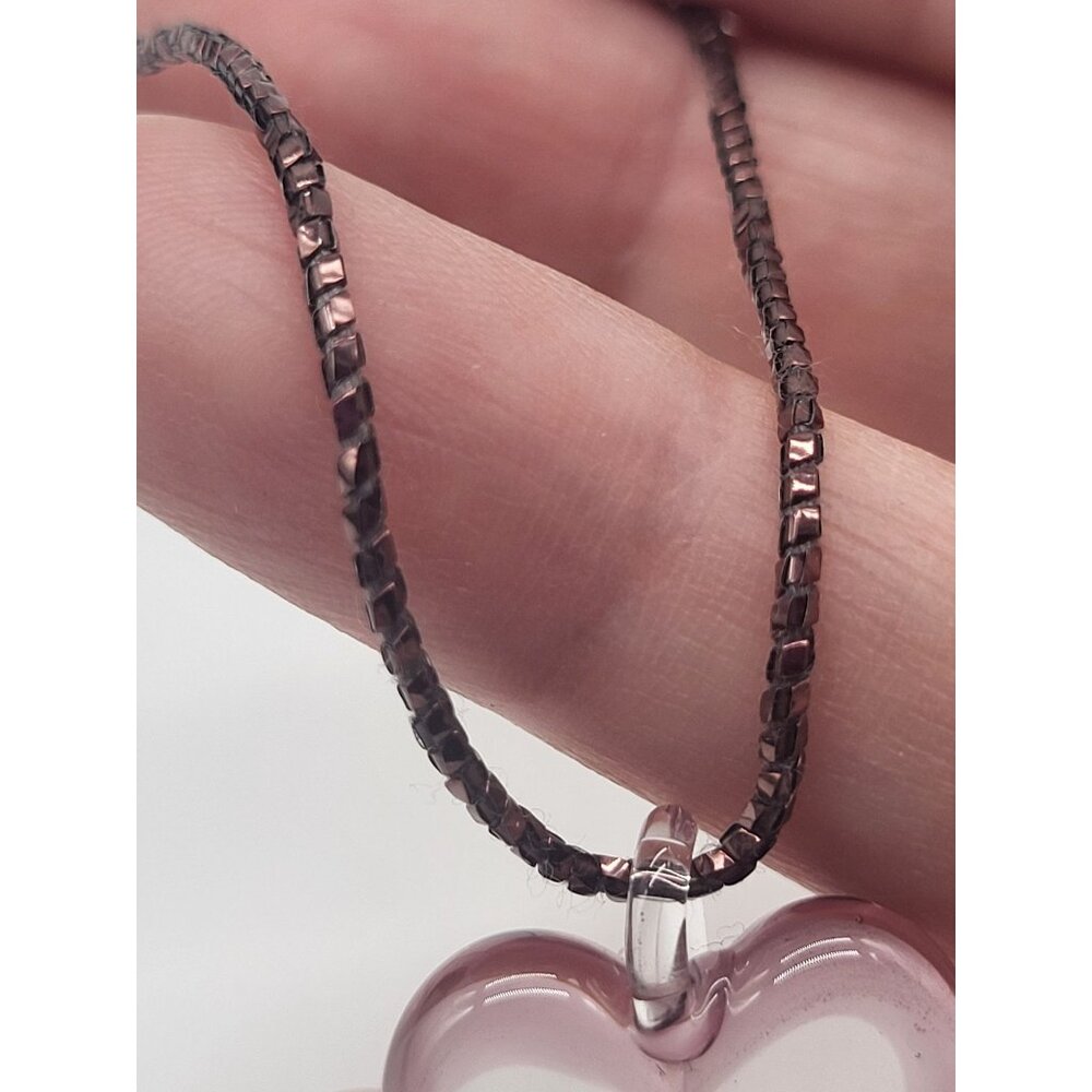 Yummi Heart Pendant Necklace VTG Art Glass Pink Sterling Silver Toggle Clasp 16" - Picture 5 of 10